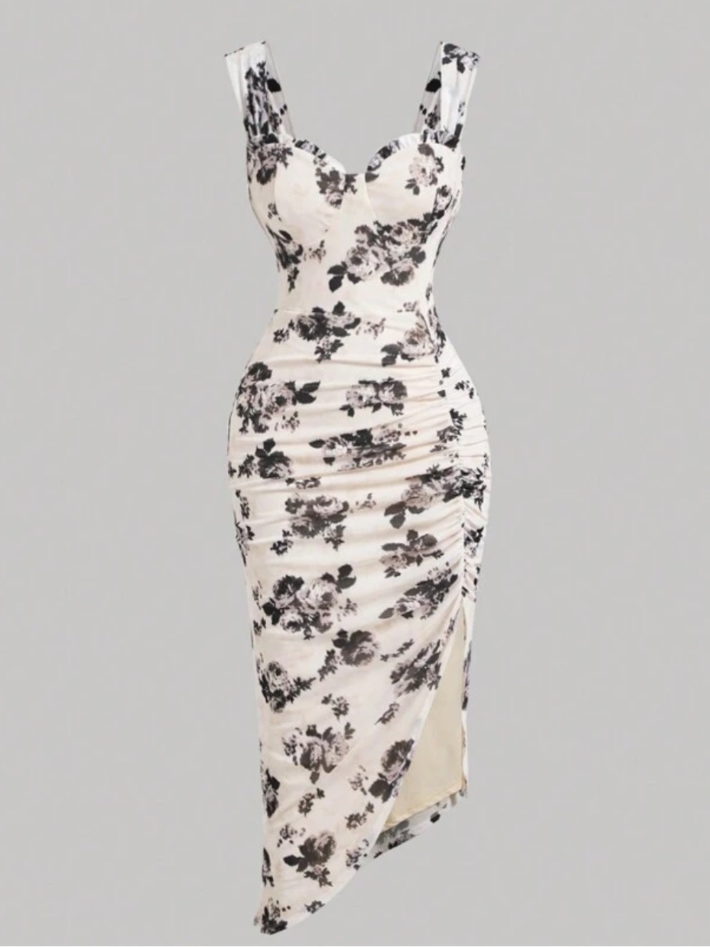 NWT White Midi Dress with Black Floral Print